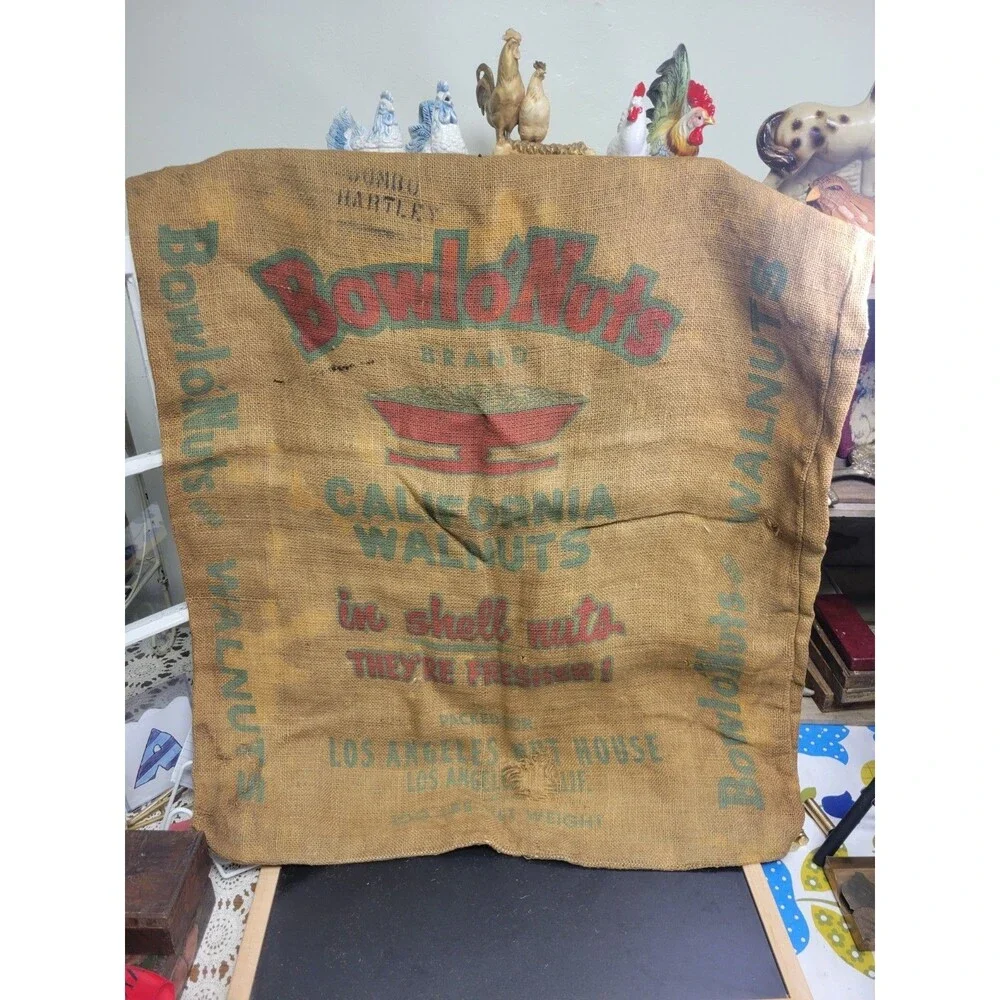Vintage Bowl O Nuts California Walnut Bag Los Angeles Nut Hous Advertising Bag